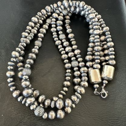 Mixed Bead Bib Sterling Silver Navajo Pearls Necklace 22” 3S 94422