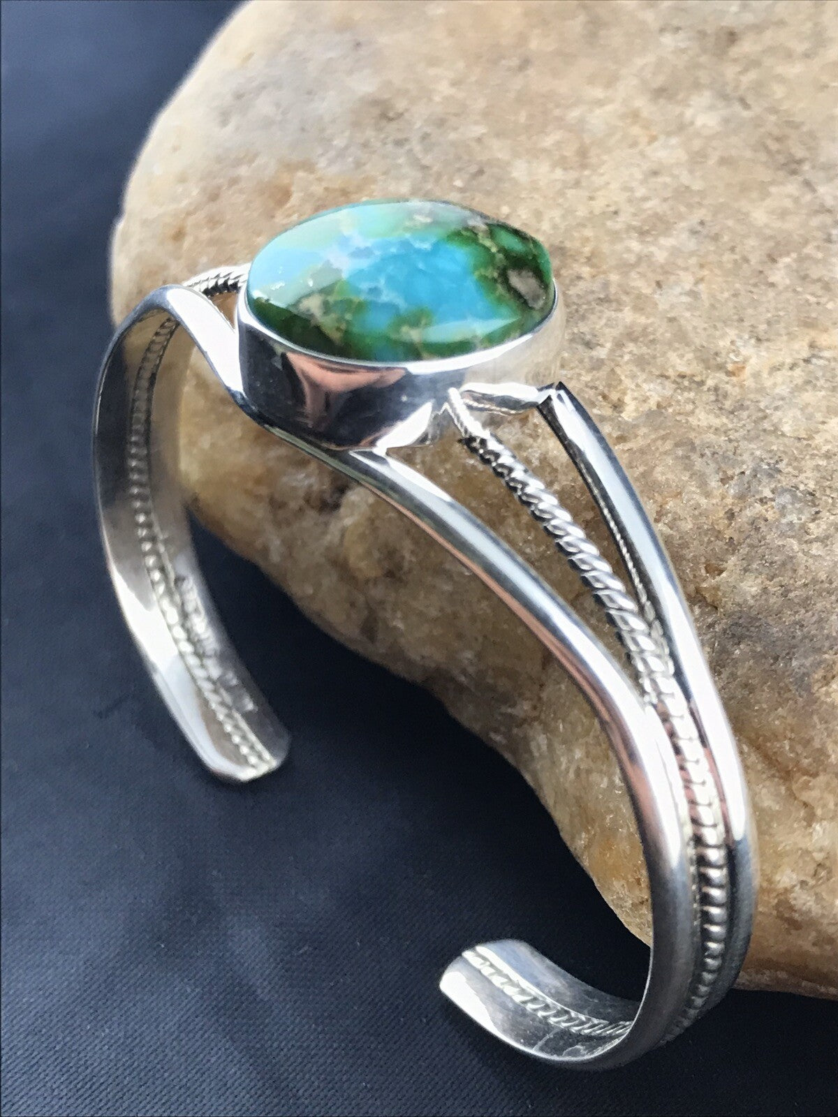 Native American Indian Turquoise Navajo Sterling Silver Bracelet 4549