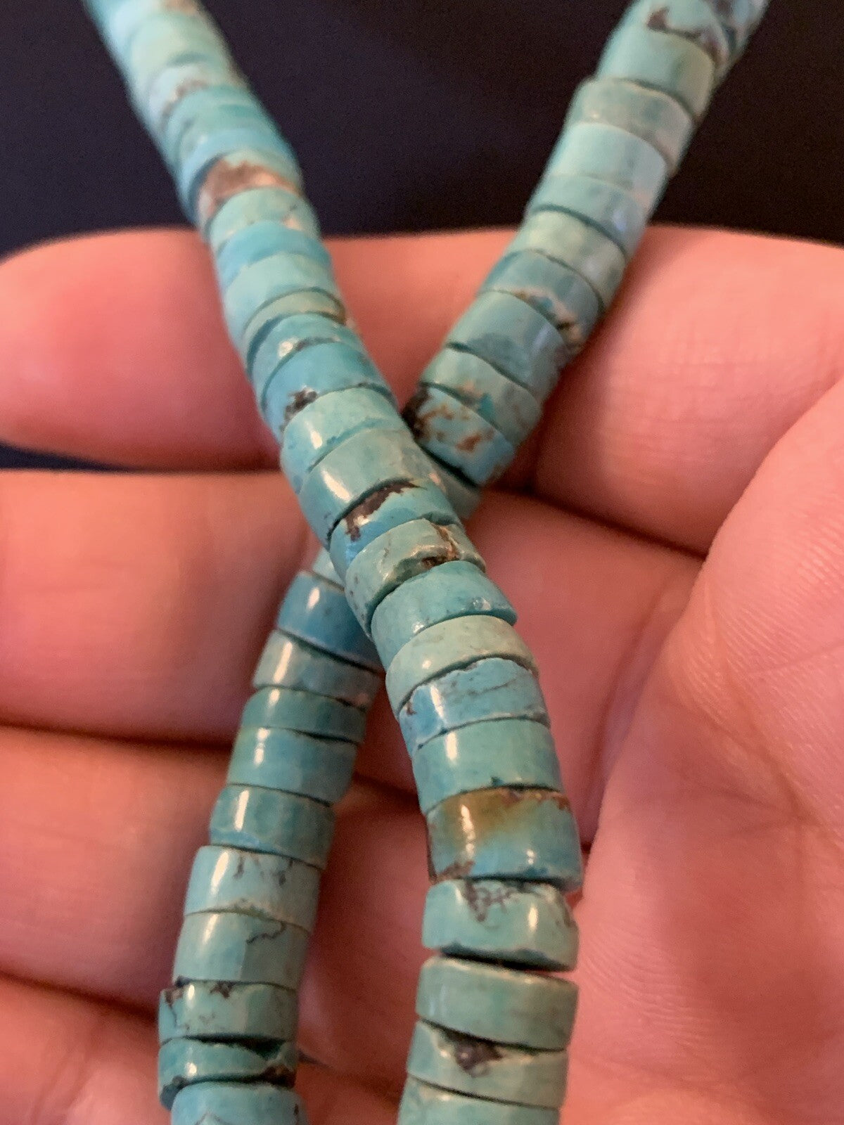 Navajo Turquoise 7mm Heishi Sterling Silver Bead Necklace 24"