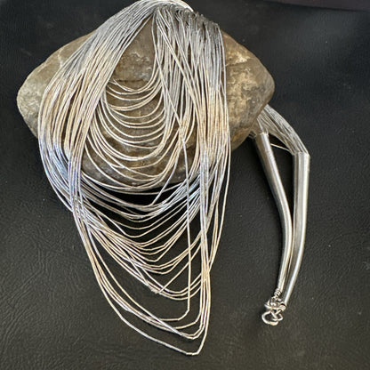 Statement Graduated Bib Heishi Liquid Sterling Silver 49S Necklace 28” 17768