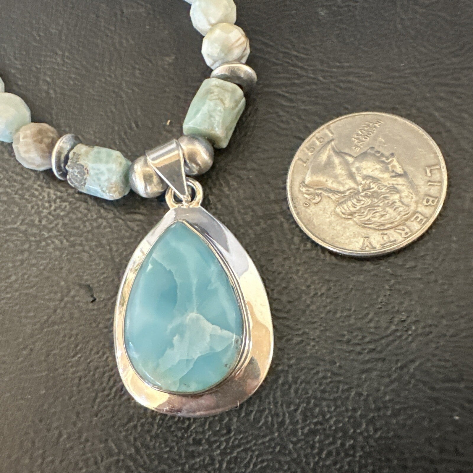 Blue Larimar Pendant Navajo Sterling Silver Natural Necklace 21" 17760
