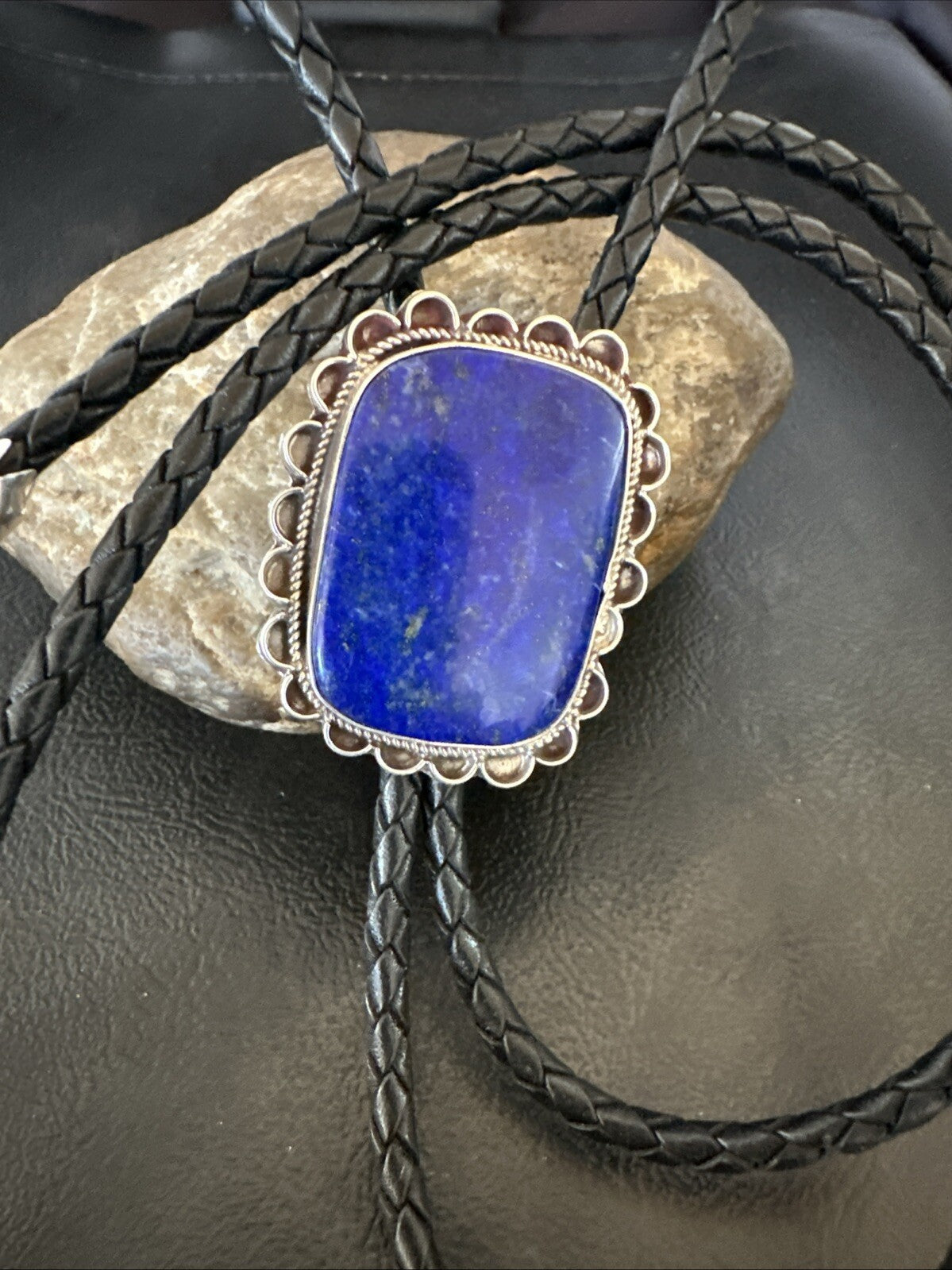 Mens Blue Lapis Lazuli Navajo Sterling Silver Bolo Tie 18660