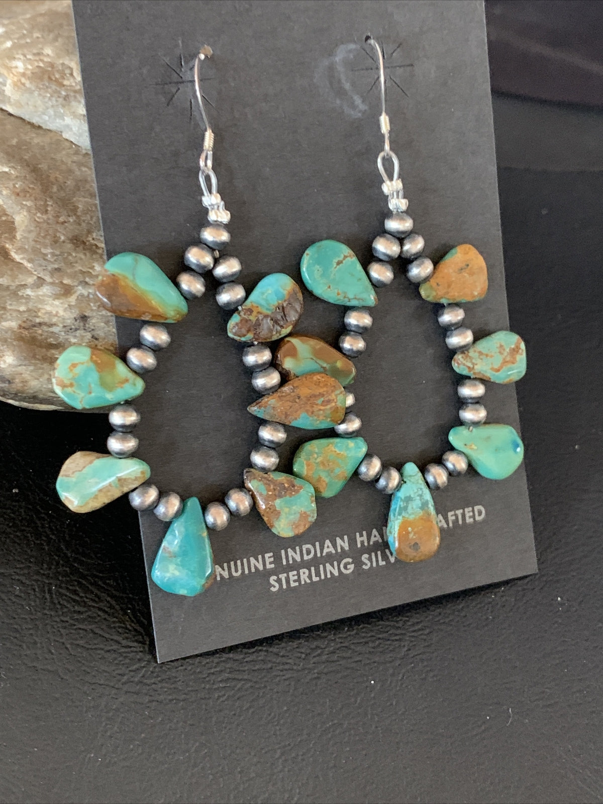 Navajo Green Cluster Turquoise Bead Sterling Earrings Native American 13371