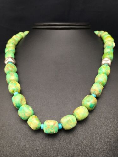 Navajo Turquoise & Magnesite Necklace Sterling Silver 19" Handmade 4497