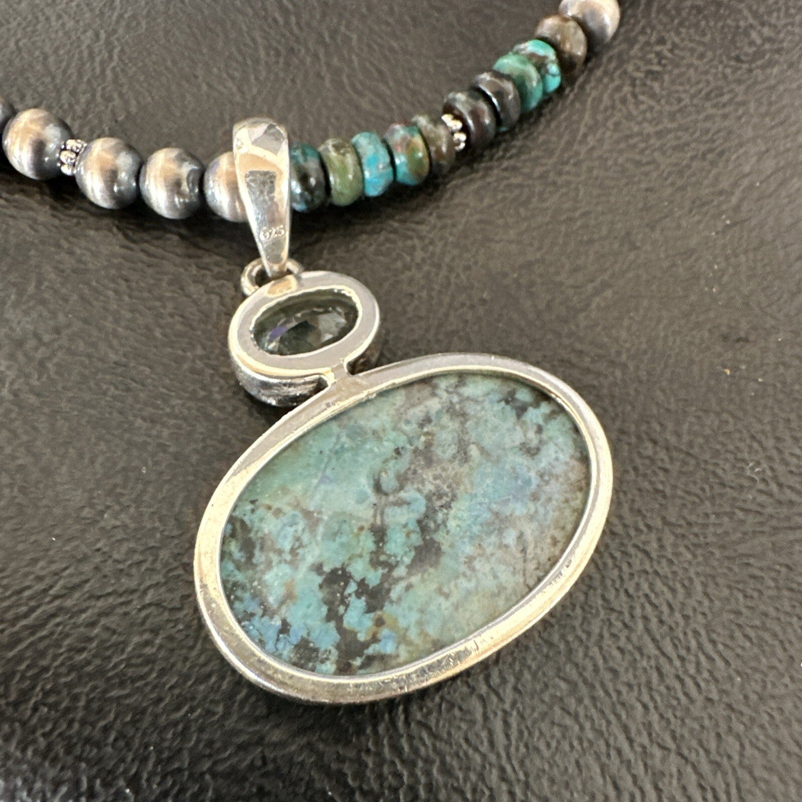 Mens Blue Spiderweb Turquoise Pendant Navajo Sterling Silver Necklace 18063