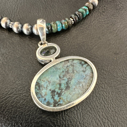 Mens Blue Spiderweb Turquoise Pendant Navajo Sterling Silver Necklace 18063