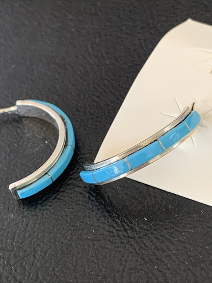 Sleeping Beauty Turquoise Zuni Sterling Silver Inlay Earrings 1610