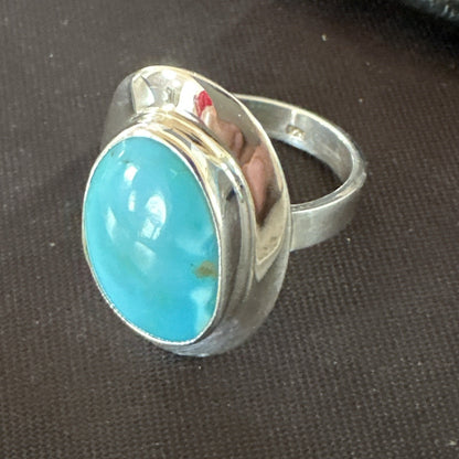Southwestern Sterling Silver Blue Kingman Turquoise Ring Size 7 18509