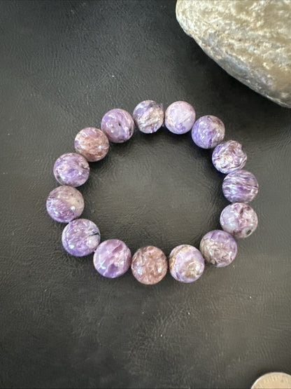 Native Purple Charoite 12mm Stretch Elastic Bracelet Adjustable 18870