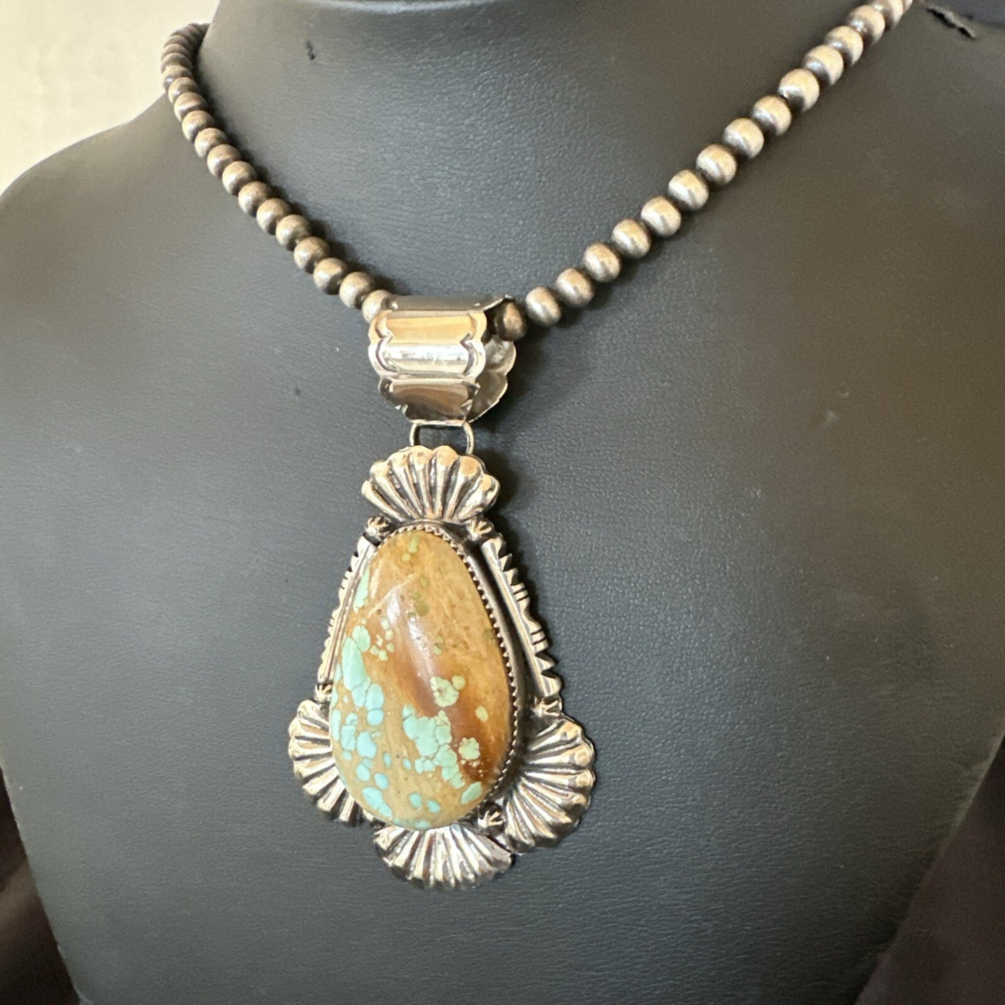 XL WoMens Royston Turquoise Pendant Navajo Pearls Sterling Silver Necklace 18748