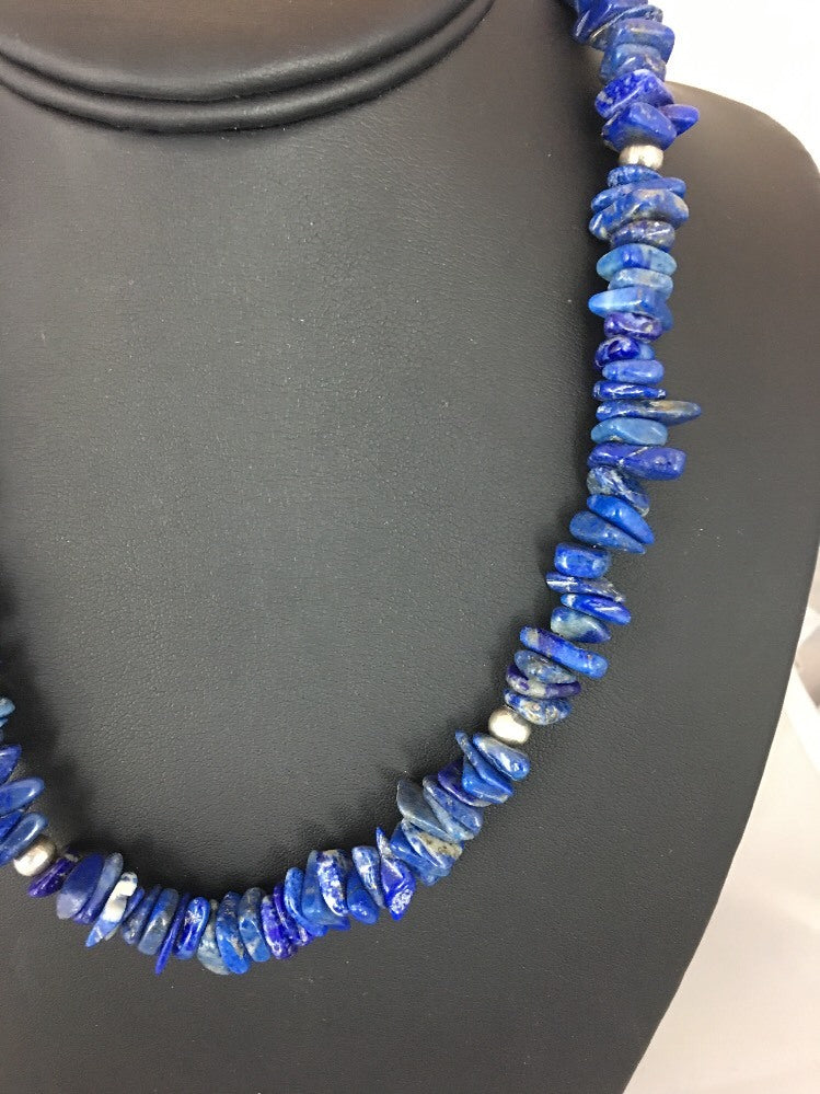 Mens Blue Lapis Lazuli Navajo Pearls Sterling Silver Necklace 08066