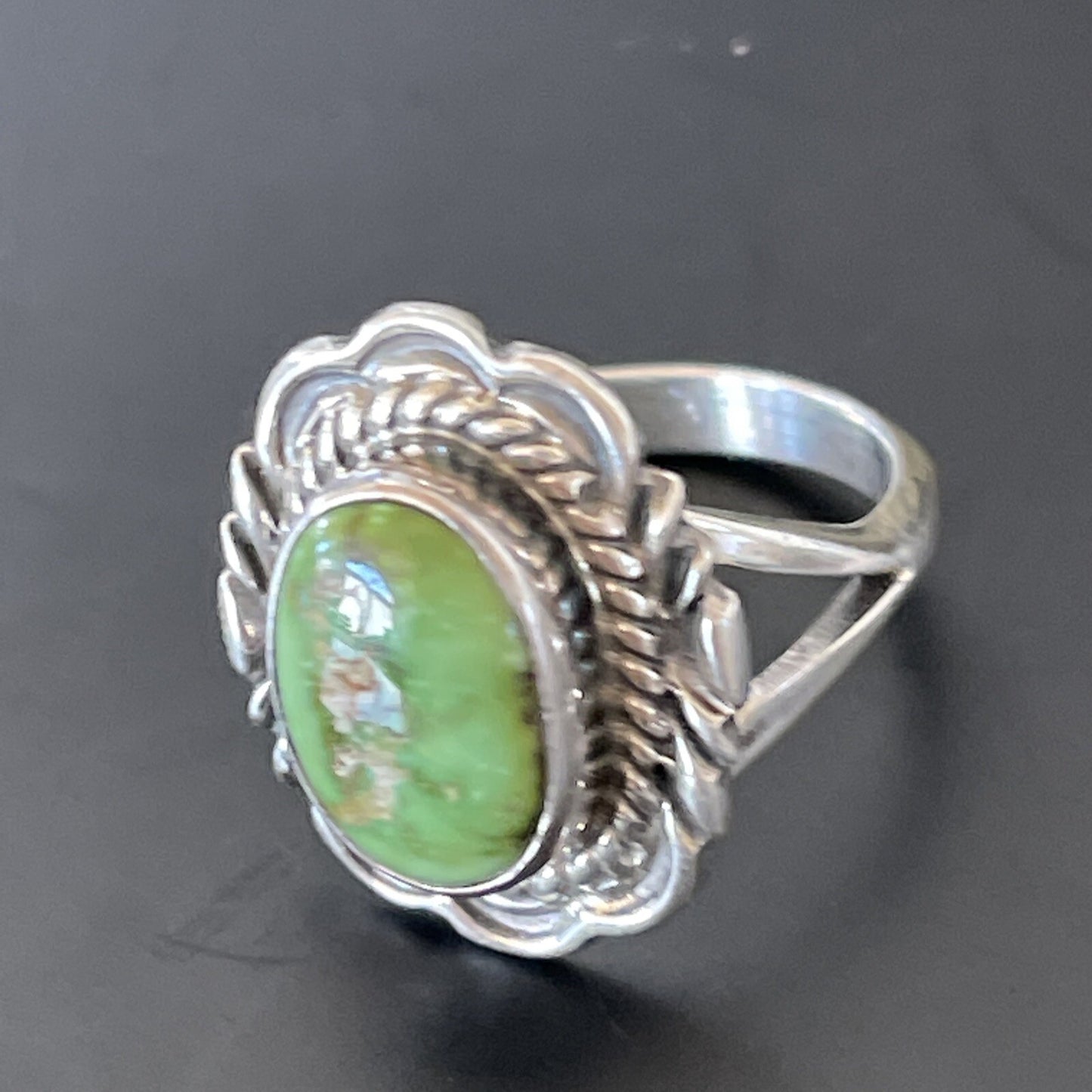 Green Gaspiete Navajo Sterling Silver Ring Size 8.5 11357