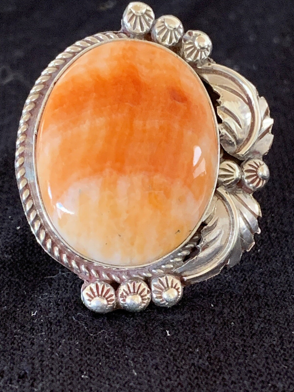 Orange Spiny Oyster Navajo Sterling Silver Ring Size 10.5 14694