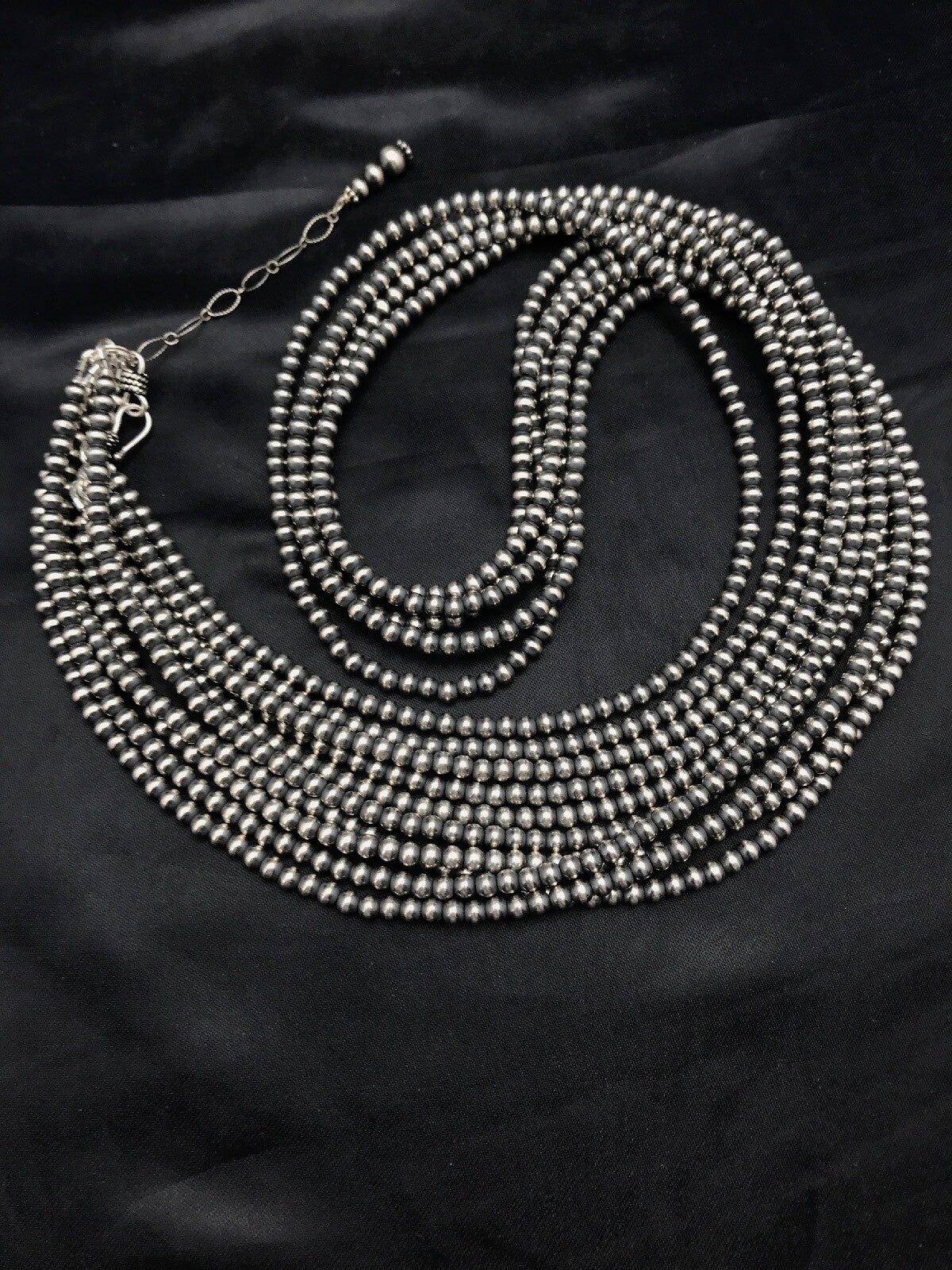 Navajo Pearls 4mm 5 Strand Sterling Silver Bead Necklace 32" 16782