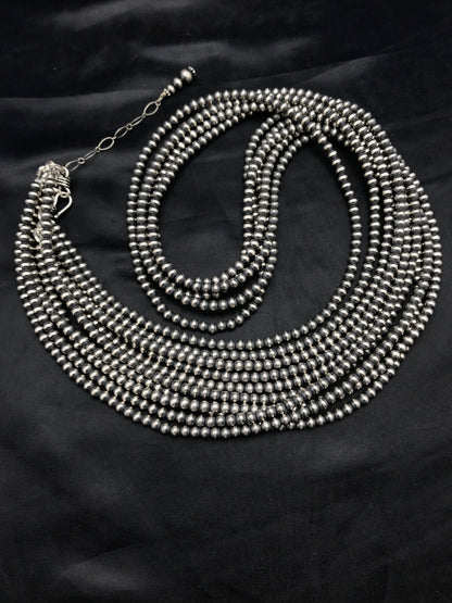 Navajo Pearls 4mm 5 Strand Sterling Silver Bead Necklace 32" 16782