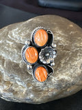 Orange Spiny Oyster Cluster Navajo Ring Size 6.5 | Sterling Silver | Authentic Native American Handmade | 19185