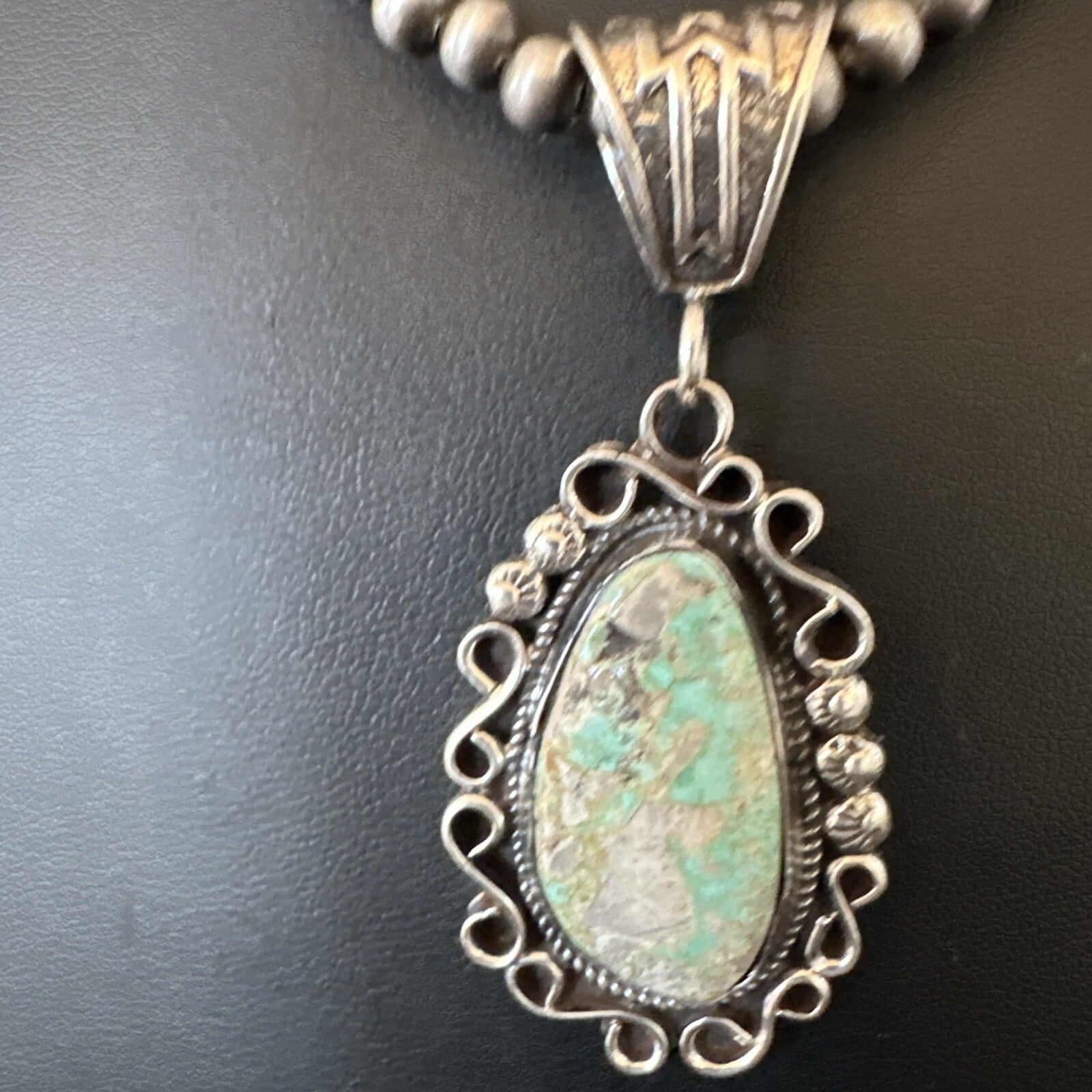 Mens Women Navajo Sterling Silver Green Royston Turquoise Necklace Pendant 18682