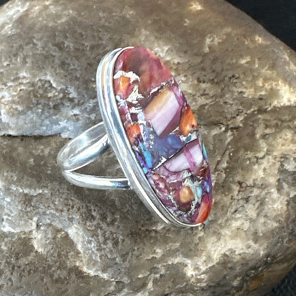 Blue Turquoise Spiny Oyster Southwestern Sterling Silver Ring Size 6 18536