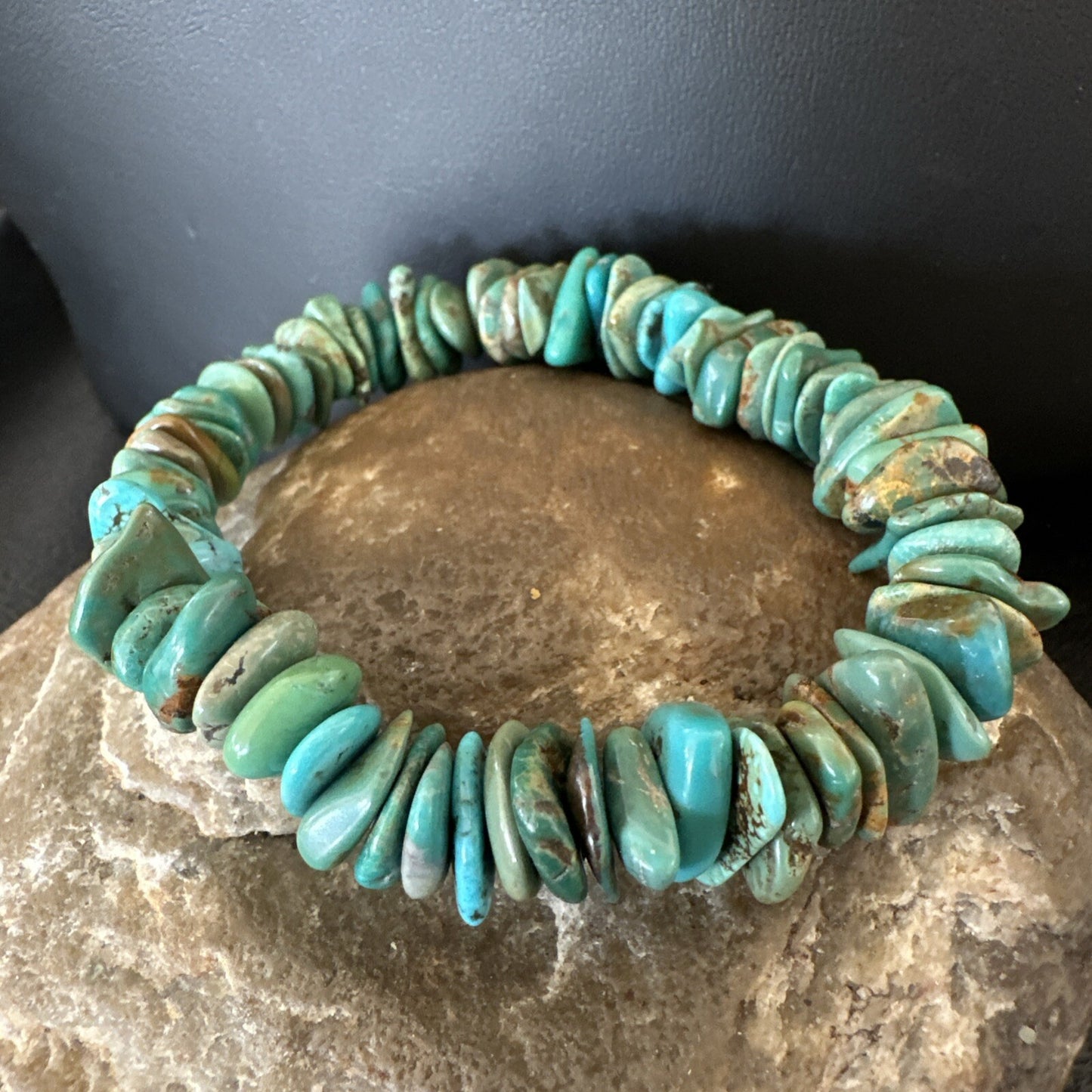 Mens Womens Blue Green Turquoise Stretch Stone Friendship Bracelet 7" 18856