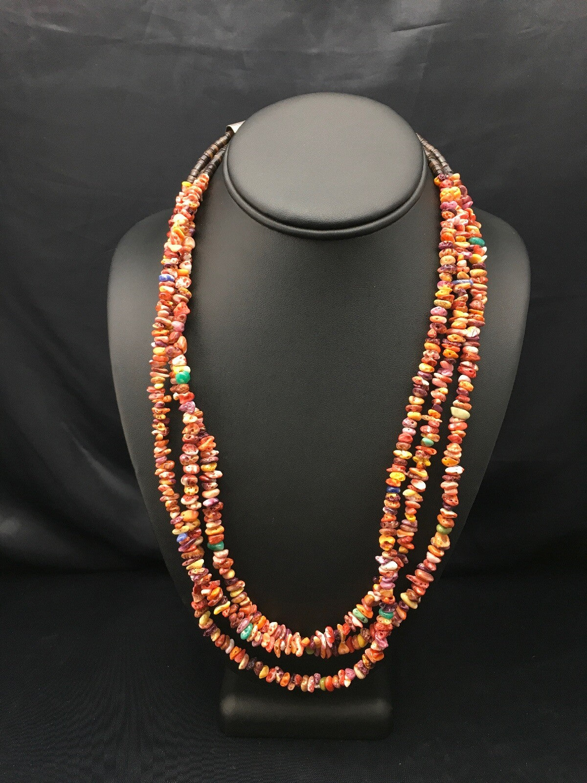 Spiny Oyster & Turquoise 3 Strand Navajo Indian Sterling Silver Necklace 4333