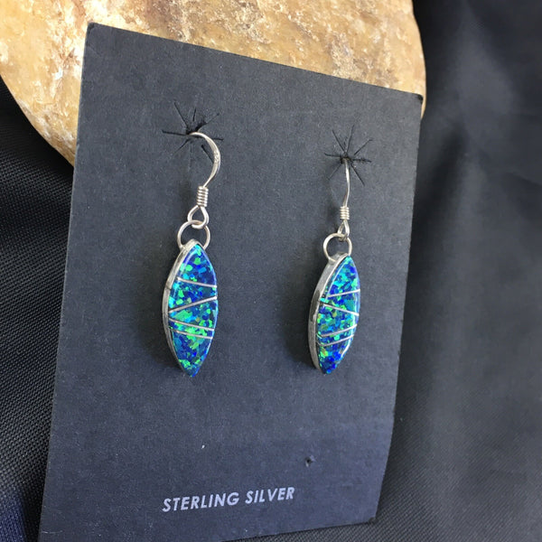 Blue Opal Inlay Navajo Earrings | Sterling Silver | Authentic Native American Handmade | 2015
