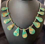 Navajo Pearls Royston Turquoise Teardrop Necklace | Sterling Silver | Authentic Native American Handmade | 12003