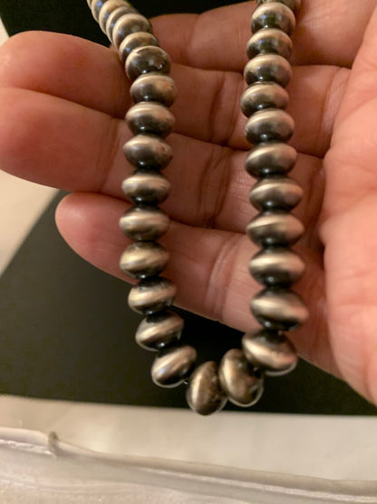 Navajo Pearls Rondelles 8 mm Sterling Silver Bead Necklace 24" 4665