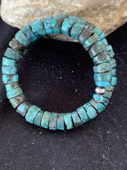 Navajo Natural Turquoise Heishi Bracelet Stainless Steel Memory Wire | Authentic Native American Handmade | 513