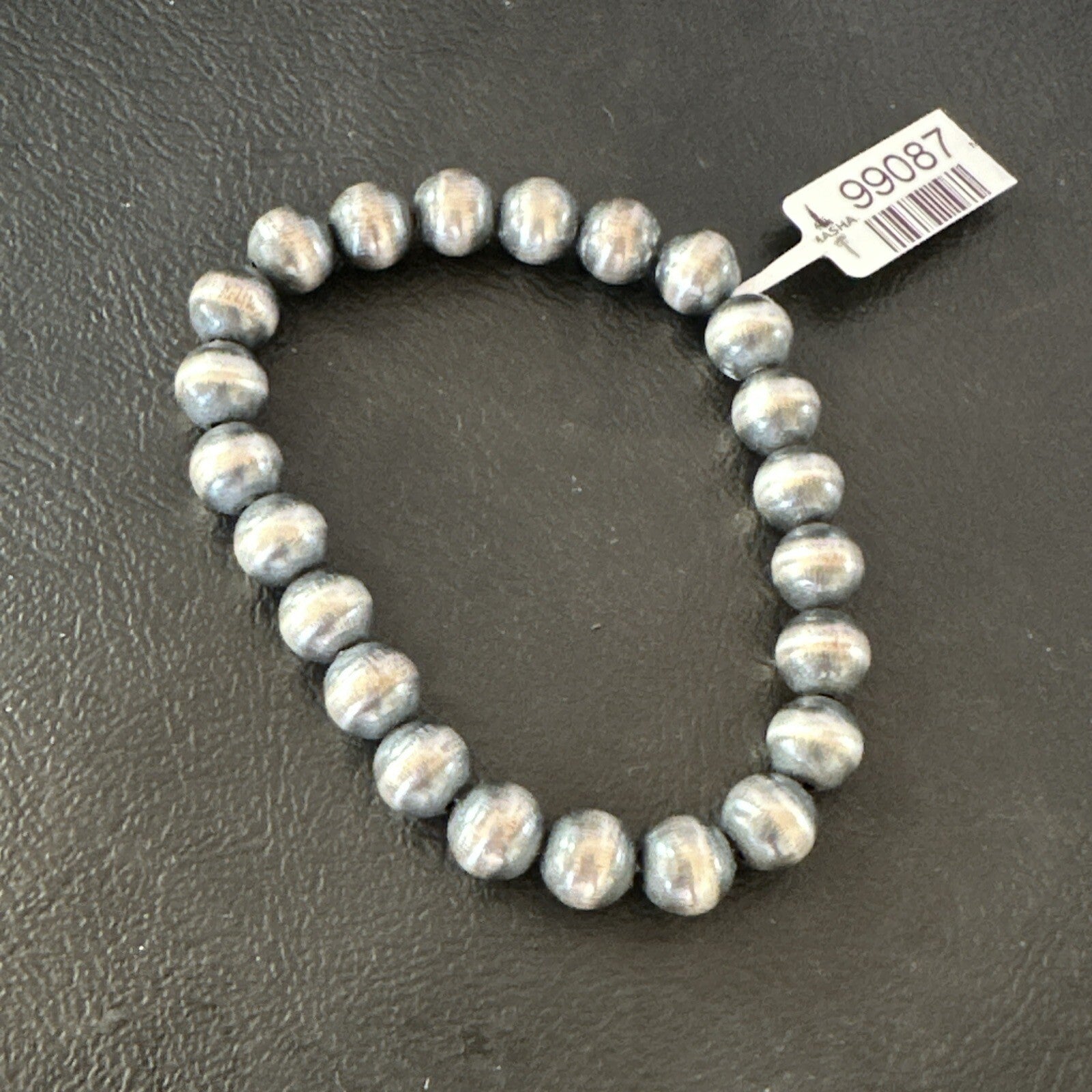 Native American Navajo 8mm Beads 7”Sterling Silver Stretch Bracelet 99087