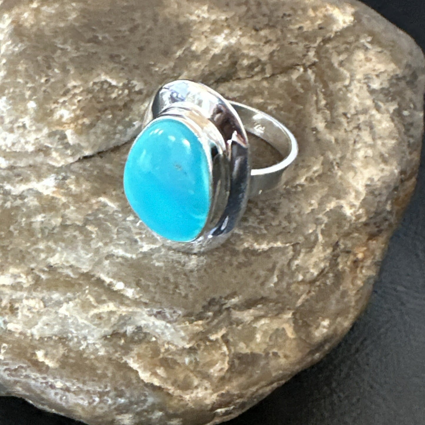 Southwestern Sterling Silver Blue Kingman Turquoise Ring Size 9 18528