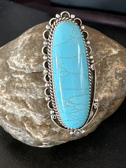 XL Blue Turquoise Navajo Sterling Silver Ring Size 10 19780