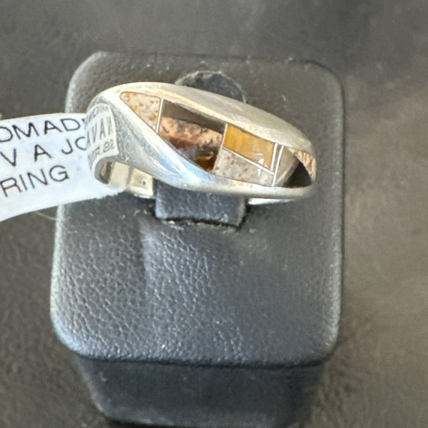 Navajo Black Onyx Tiger's Eye Inlay Ring Size 6 | Sterling Silver | Authentic Native American Handmade | 18701