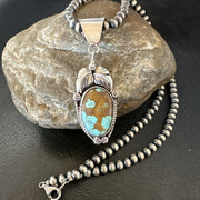 Men Women Blue Turquoise#8 Pendant Navajo Necklace | Sterling Silver | Authentic Native American Handmade | 19663