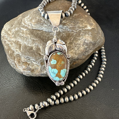 Men Women Blue Turquoise#8 Pendant Navajo Sterling Silver Necklace 19663