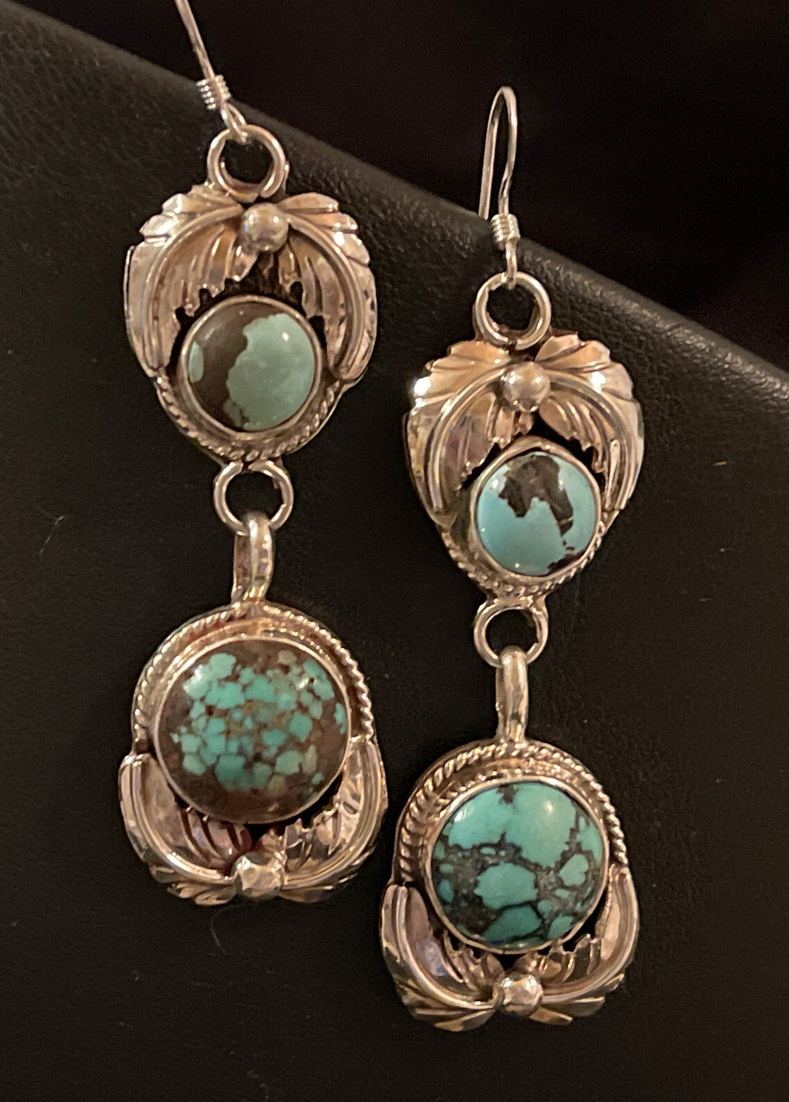 Womens Blue Spider Web Turquoise Navajo Sterling Silver Dangle Earrings 1238
