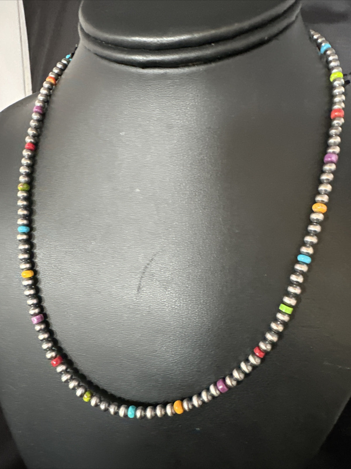 Multicolor 4mm Sterling Silver Navajo Pearls 18"  Necklace 94318