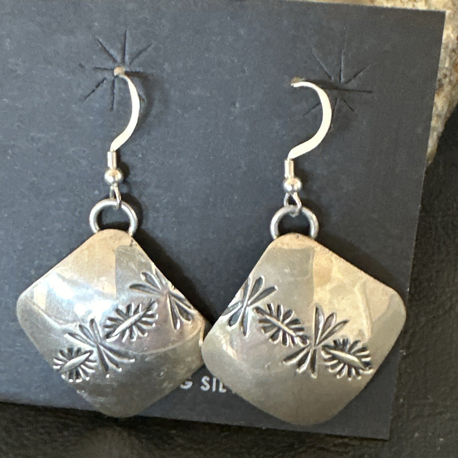 Native American Indian Navajo Stamped Sterling Silver Earrings Set 4754