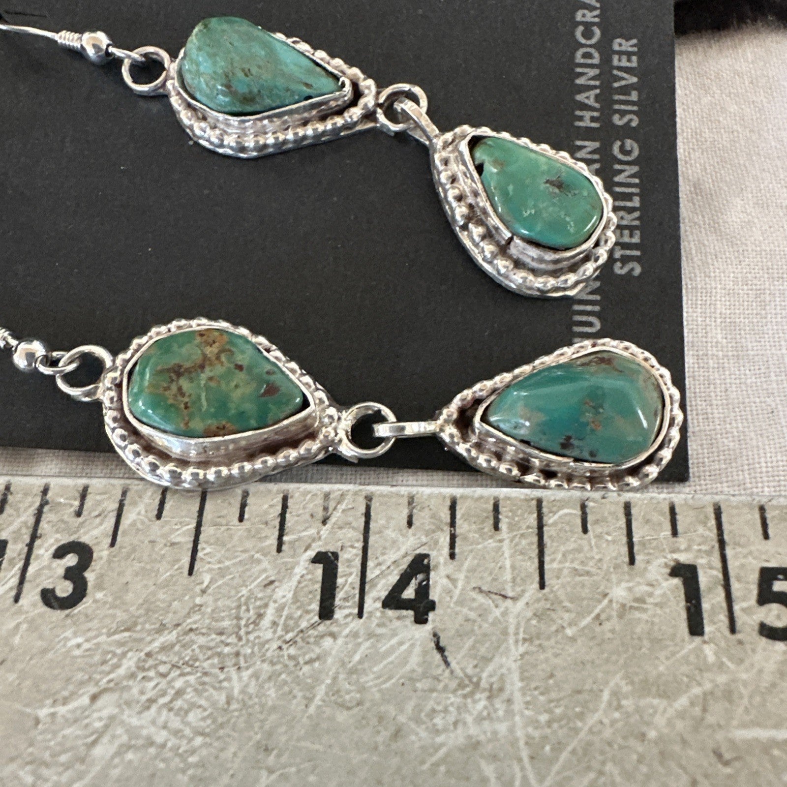 Green Royston Turquoise Navajo Sterling Silver Dangle Earrings 19404