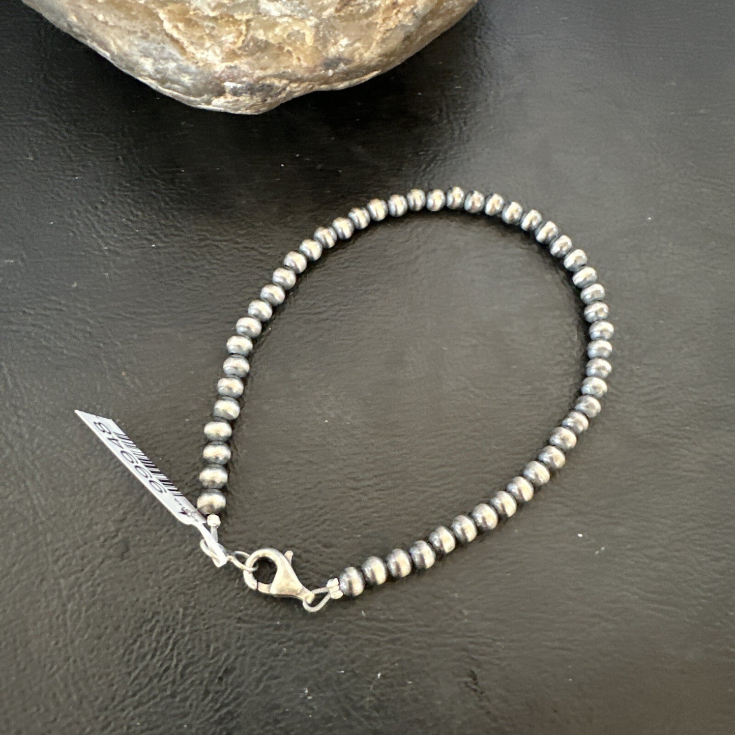 Native American Navajo 4mm Beads 8” Sterling Silver Bracelet 90408