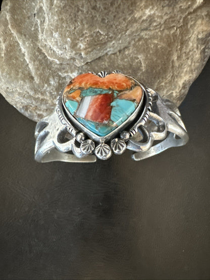 WoMens Tufa Heart Spiny Turquoise Navajo Silver Cuff Bracelet 7.6” 19457