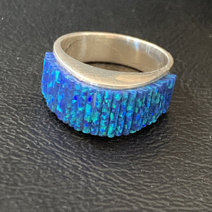Blue Opal Navajo Sterling Silver Band Inlay Ring Size 9 18798