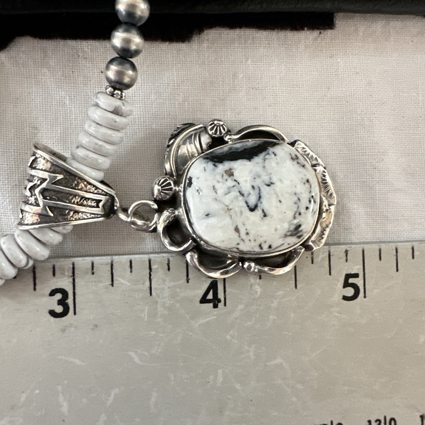White Buffalo Turquoise Pendant Navajo Pearls Sterling Silver Necklace 20” 19496