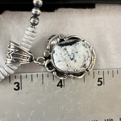 White Buffalo Turquoise Pendant Navajo Pearls Sterling Silver Necklace 20” 19496