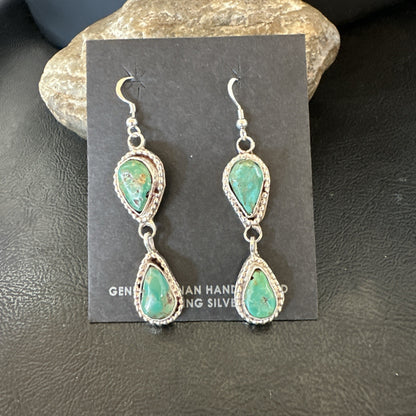 Green Royston Turquoise Navajo Sterling Silver Dangle Earrings 19404