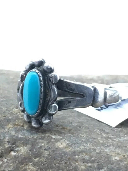 Native American Blue Turquoise Navajo Sterling Silver Ring Size 5.75 04447