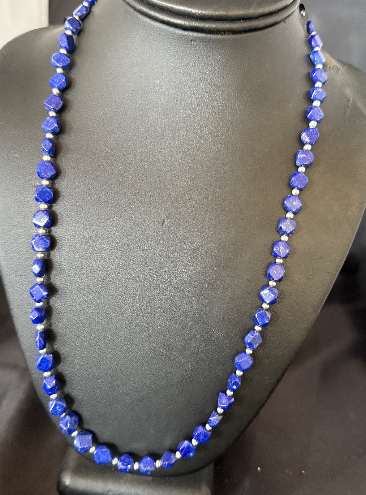 Mens Womens Lapis Lazuli Navajo Sterling Silver 24” Necklace 17749