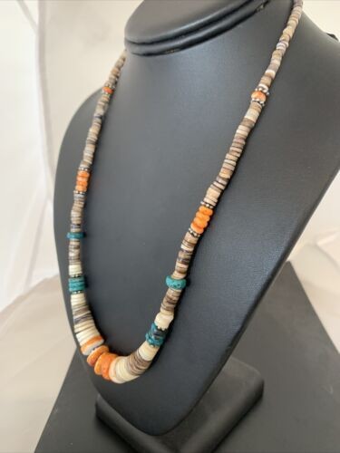 Navajo MultiColor Shell Necklace Sterling Silver Graduated 20" 927