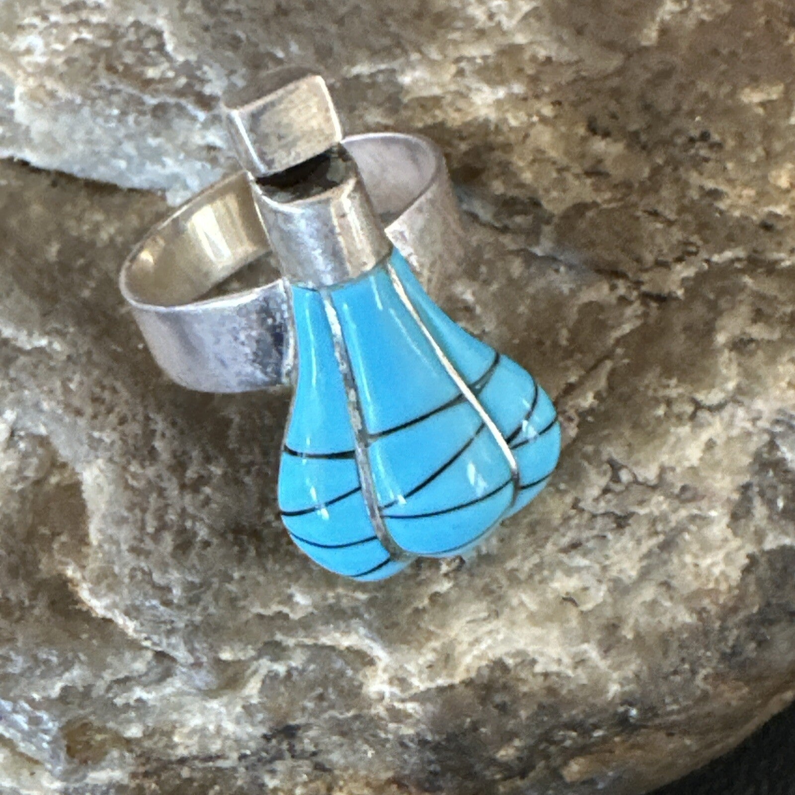 Navajo Blue Turquoise Balloon Inlay Band Ring Sz 6.5 18189