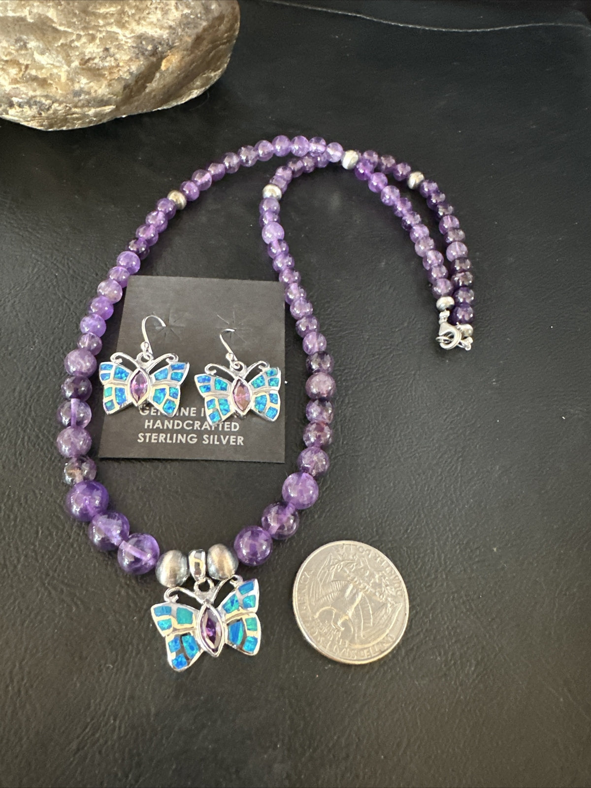 Butterfly Navajo Purple Amethyst Opal Sterling Silver Necklace Earrings 15299