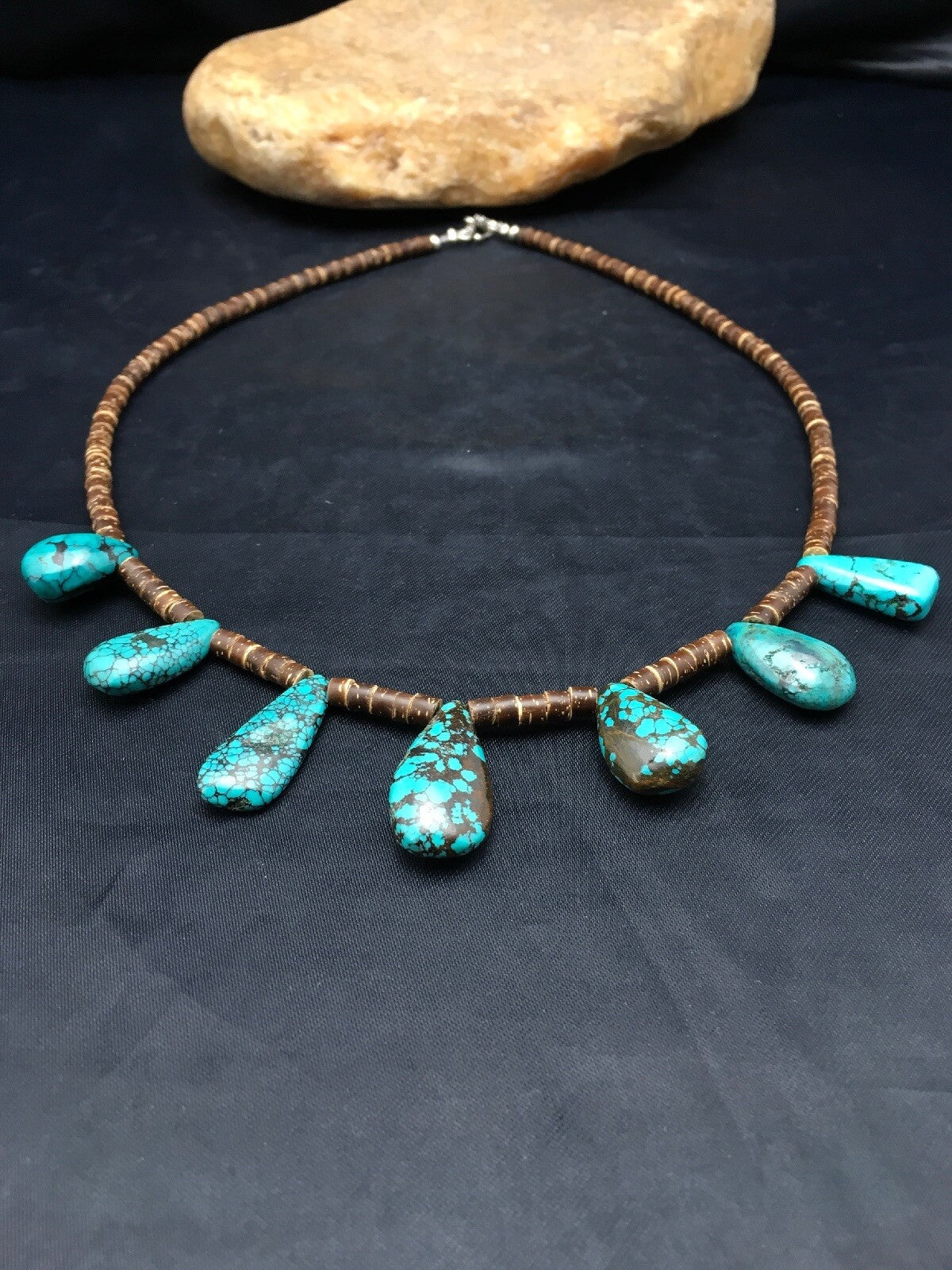 Spiderweb Turquoise & Bone Bead Navajo Pearls Sterling Silver Necklace 20" 4100